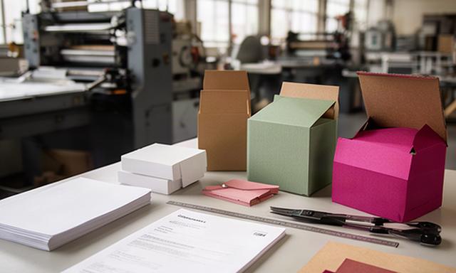 Bedruckte Kartonverpackungen und Vertragsunterlagen auf einem Arbeitstisch in einer Schweizer Verpackungsproduktion