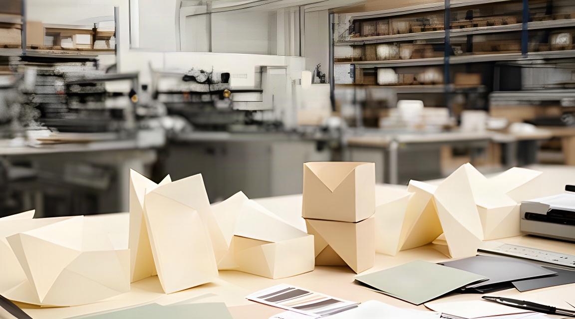 Helle Papierverpackungen auf einem Arbeitstisch in einer Schweizer Produktionsumgebung